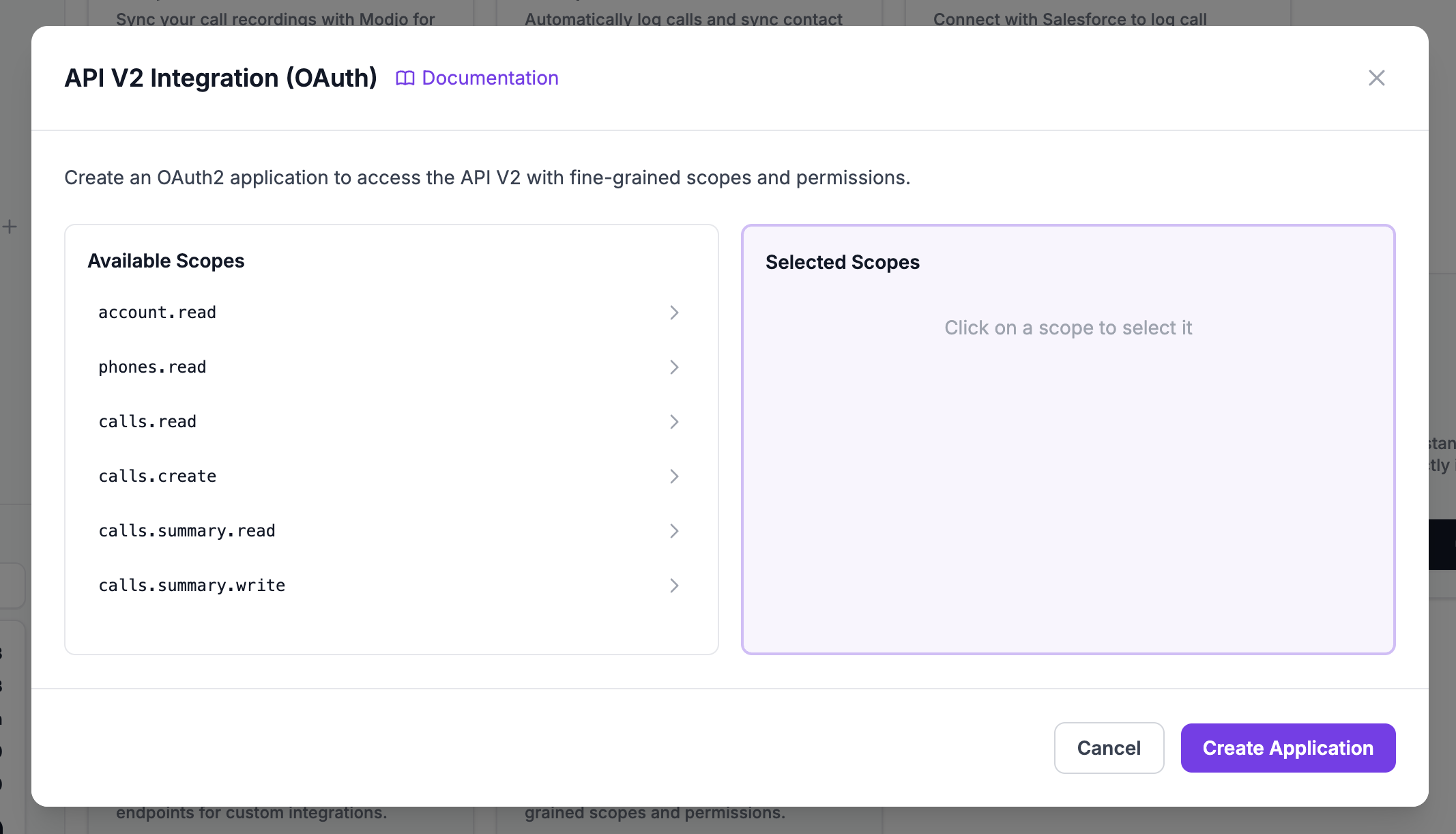 New integration modal